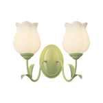 1 2 Lights Flowers Glass Three Step Dimming Green Modern Wall Lights Indoor