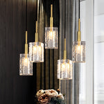 Crystal Cube Brass Pendant Light 1 Light Copper Rod Kitchen Island Lighting