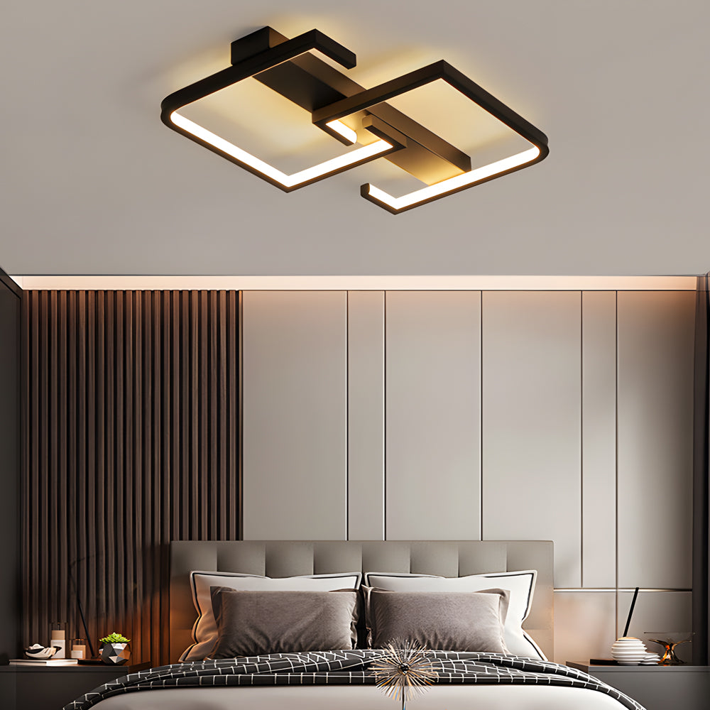 Simple Lines Square Frame 3 Step Dimming Led Black Modern Ceiling Lights