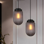 Modern Pinecone Shape Ribbed Glass Shade 1 Light Pendant In Smoke Gray