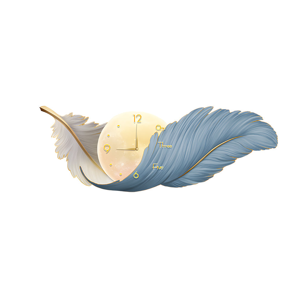 2 In 1 Wall Feather Painting Hanging Decor Led Wall Lamp Wall Clock