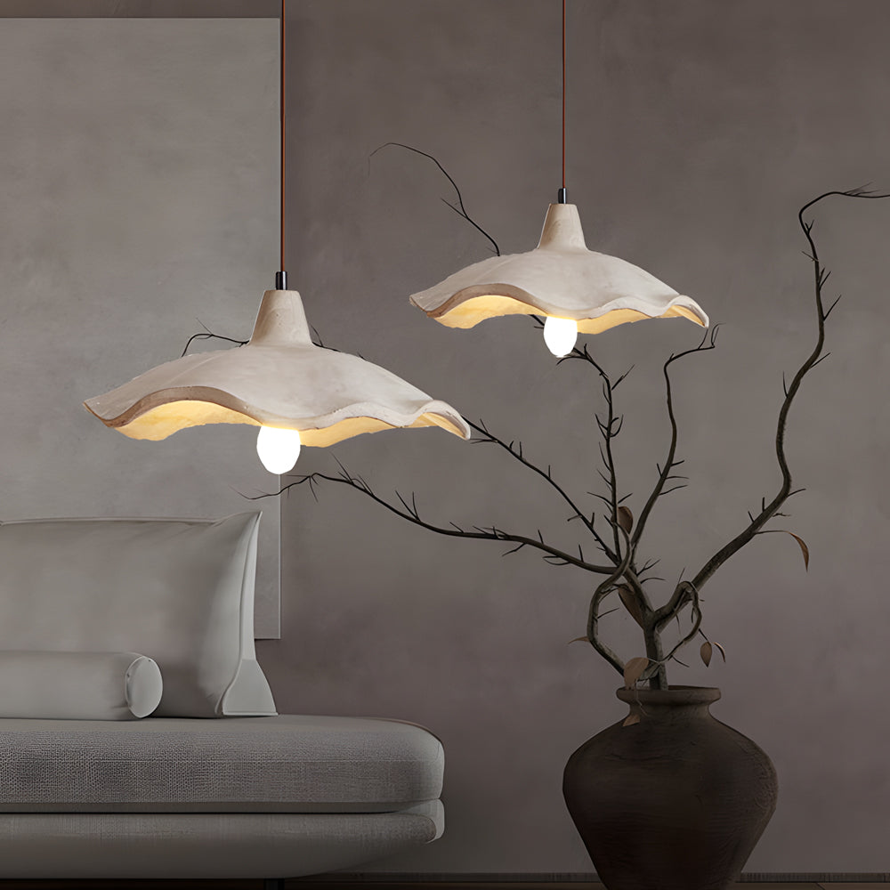 Japanese 1 Light Cement Wavy Pendant