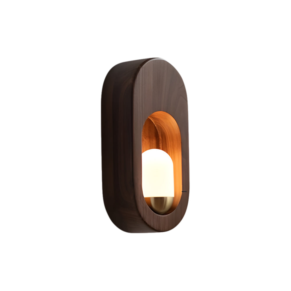 1 Light Wood Oval Wall Sconce Wood Walnut