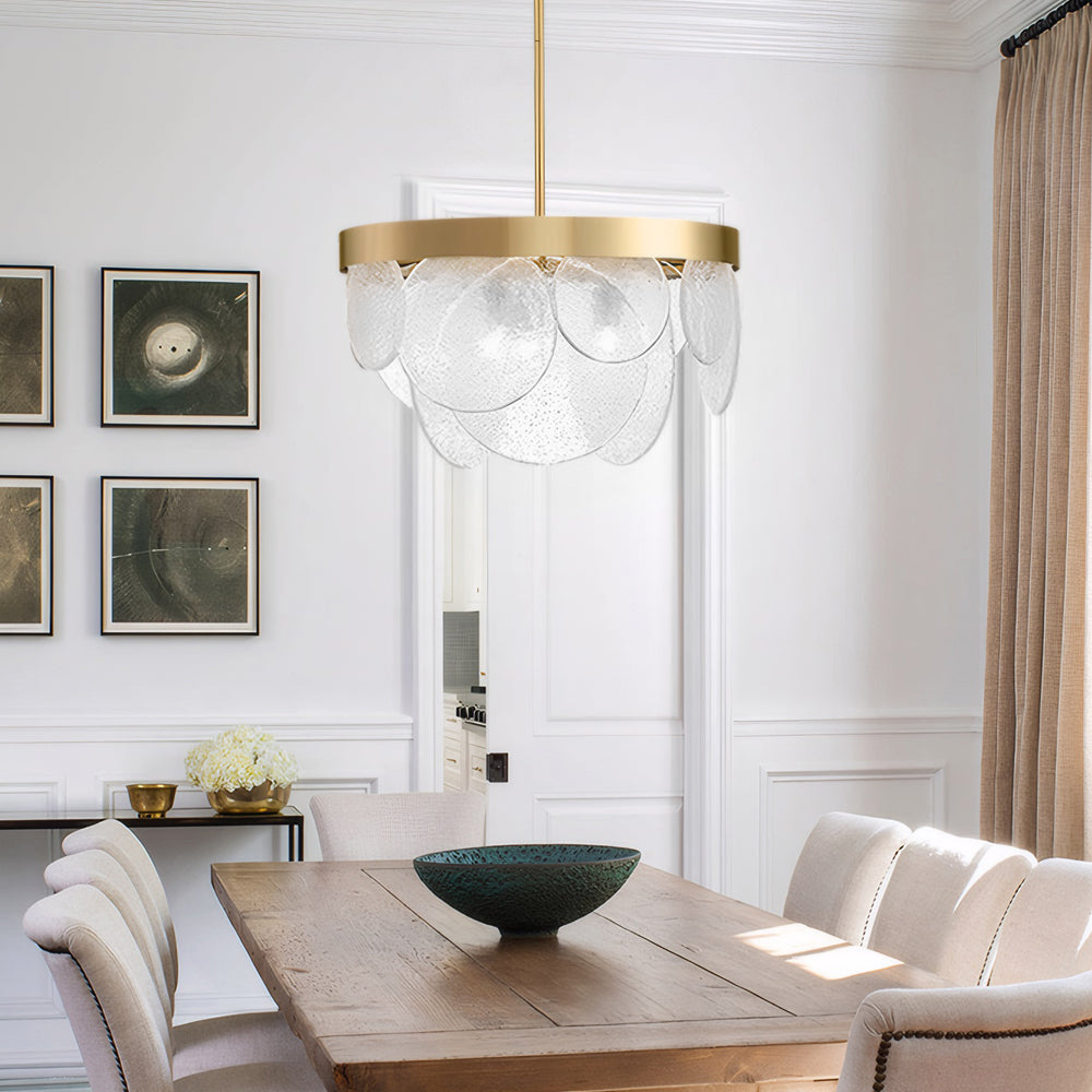 3 Light Round Semi Flush Mount Glass Chandelier