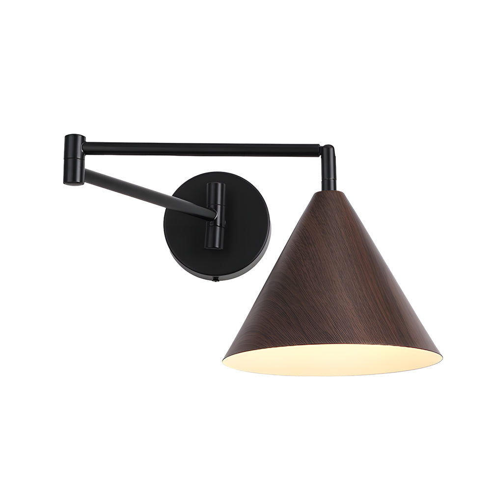 Cone Shaped Swing Arm Wall Sconces 1 Light Wood Wall Mount Light