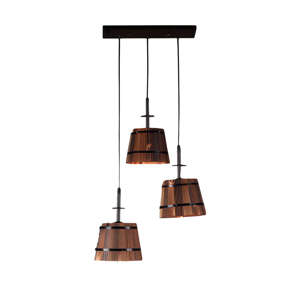 1 3 Light Rustic Wood Bucket Shade Pendant Lighting For Cafe Bar