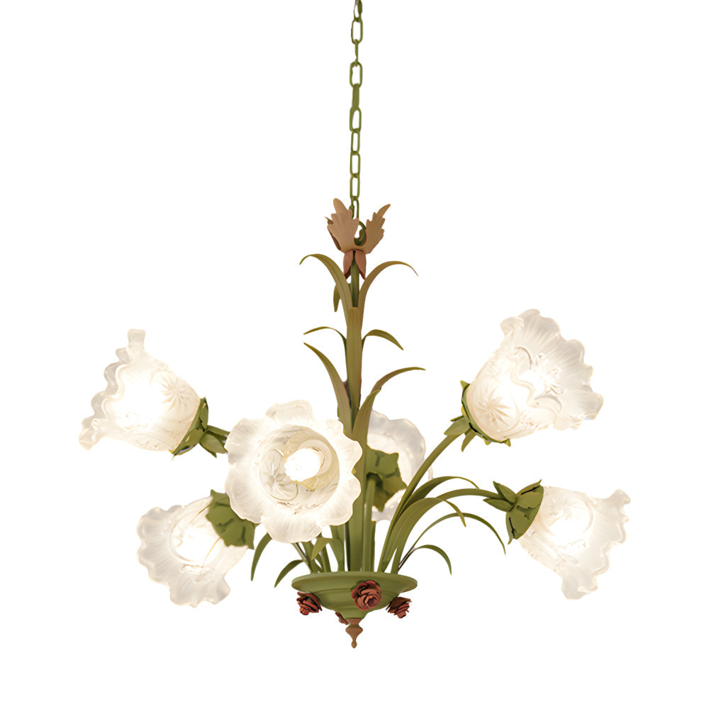 Modern Pastoral Green Flower Hanging Chandelier 3 6 8 Light