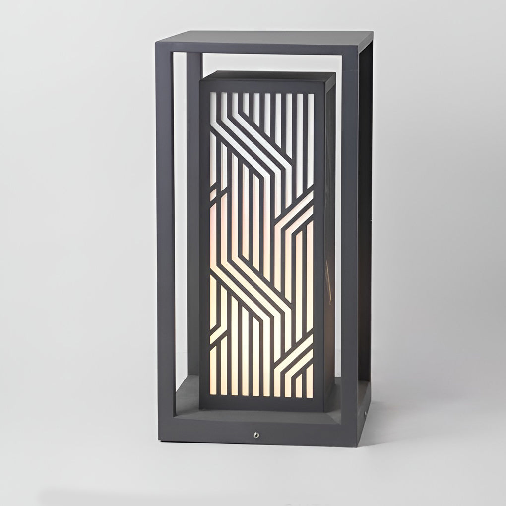 Retro Cuboid LED Pathway Lantern in Gray Stainless Steel for Modern Courtyards