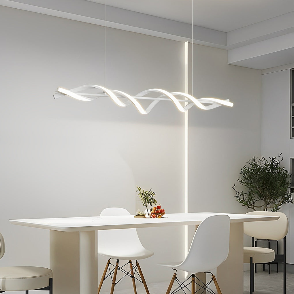 Spiral Linear LED Pendant Light in White for Modern Dining Rooms
