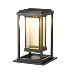 Square Black Solar Pathway Lights with Ribbed Glass Shade for Modern Outdoor Spaces