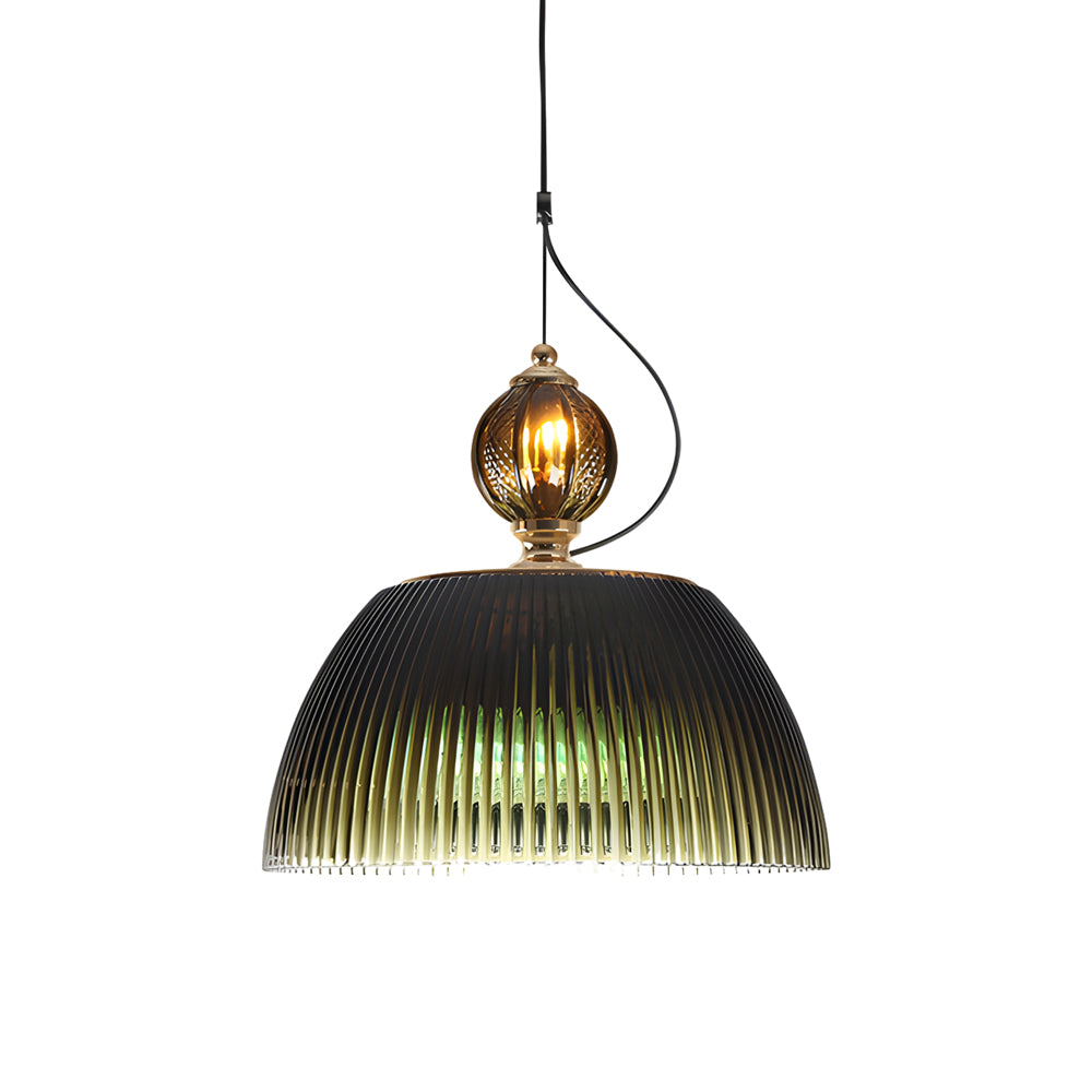 Retro Gradient Dark Green Striped Glass Art Nordic Pendant Lights Fixture Li002742