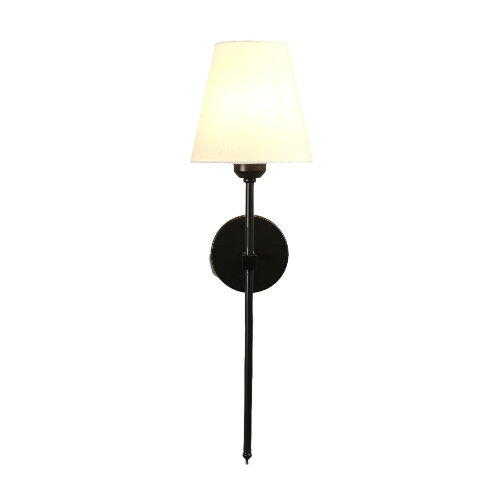 Modern 1 Light Black Gold Wall Sconce With White Linen Fabric Shade