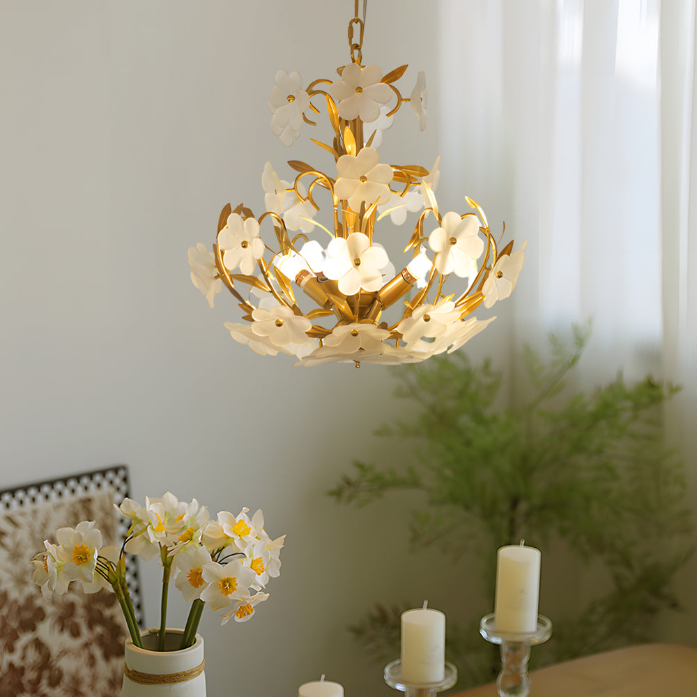 French Style 4 Light Glass Flower Bouquet Chandelier