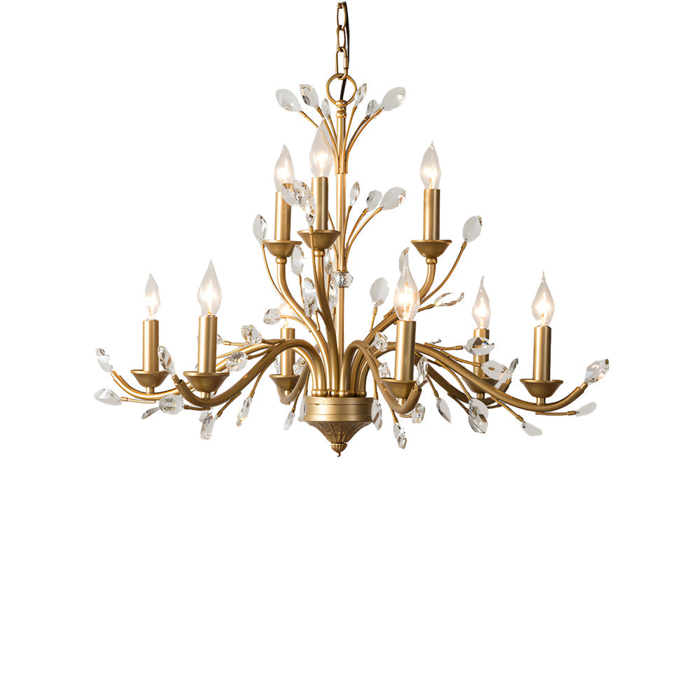 6 9 Light Brass Branch Candle Vintage Chandelier With Crystal Accents