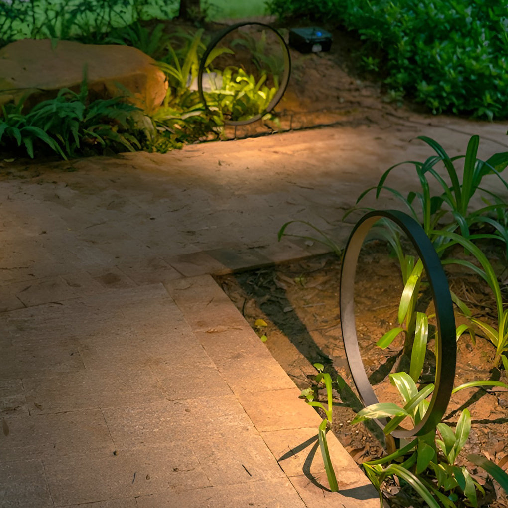Modern Black LED Pathway Light with Circular Ring Design for Landscape and Garden