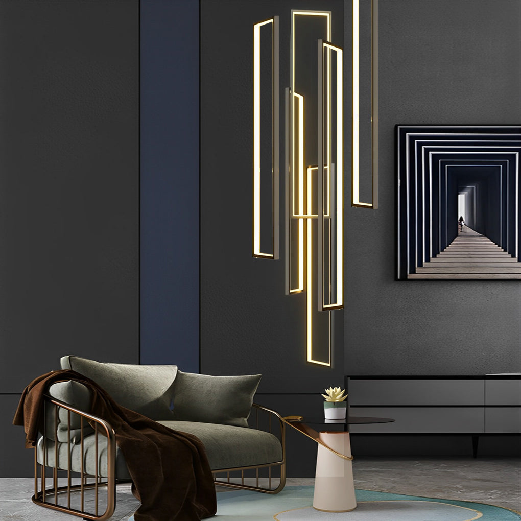 Nordic Black Aluminum LED Linear Staircase Chandelier