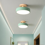 Round Semi Flush Wooden Ceiling Light