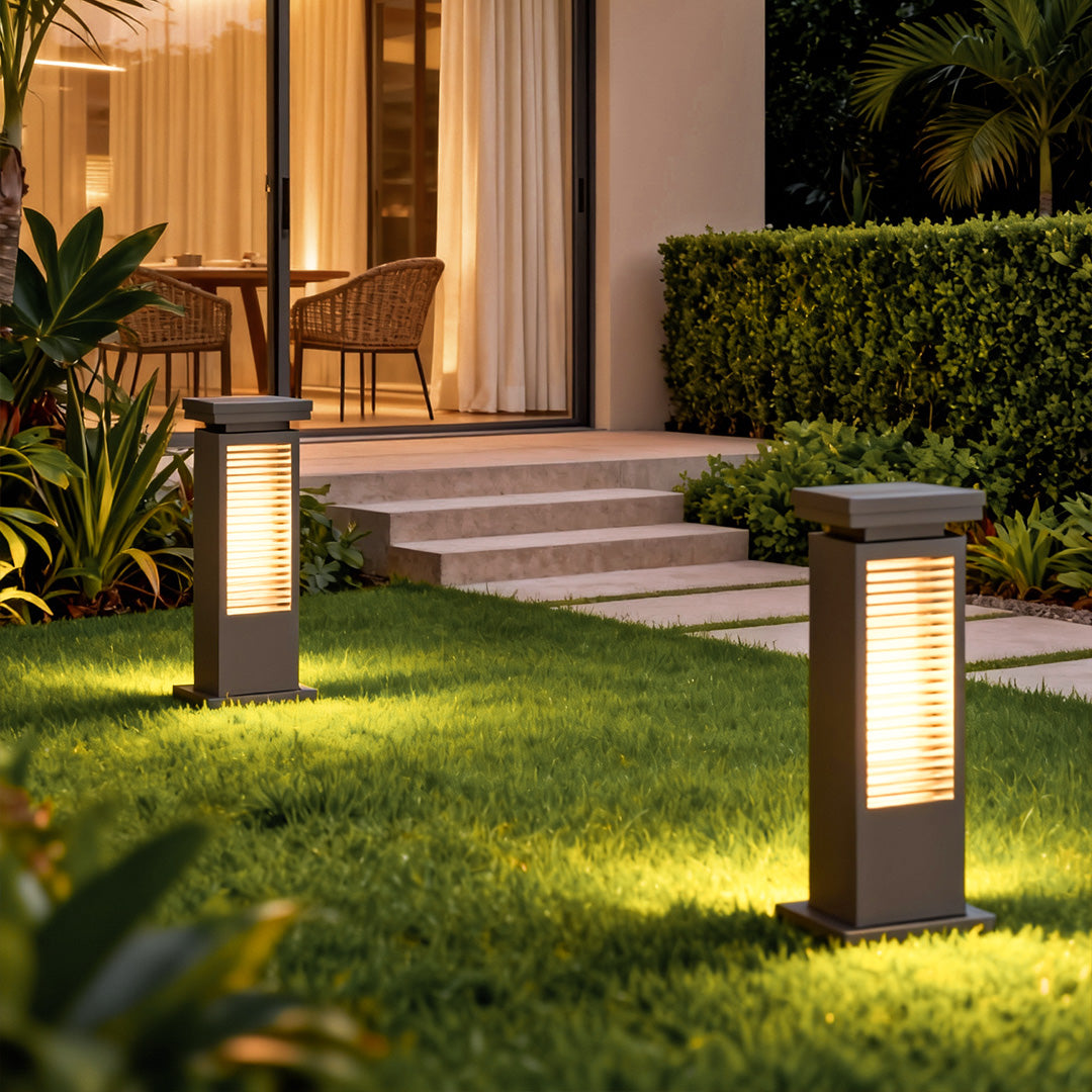 Modern Outdoor Bollard Light with Stainless Steel Body and Warm LED Glow