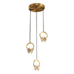 1 3 Light Round Copper Crystal Led Pendant Light