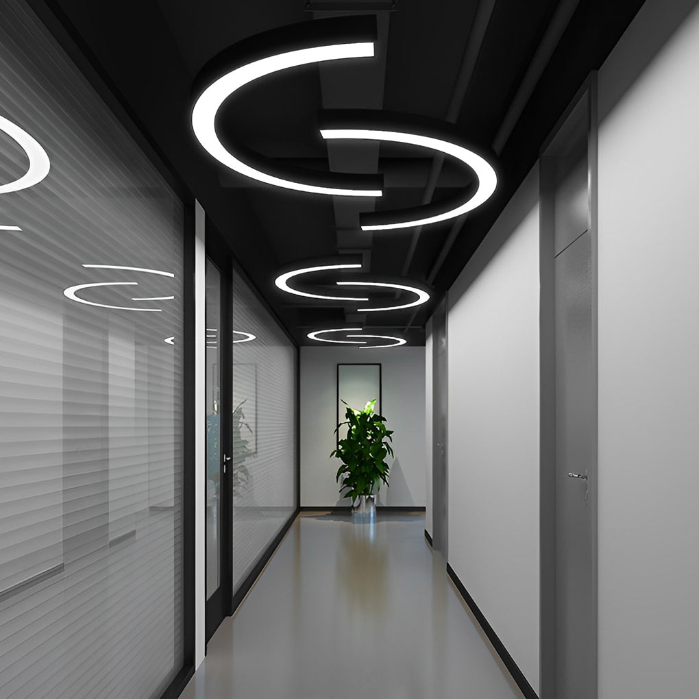 Curved Slim C Shape Led Pendant Half Circle Hanging Profile Light For Office