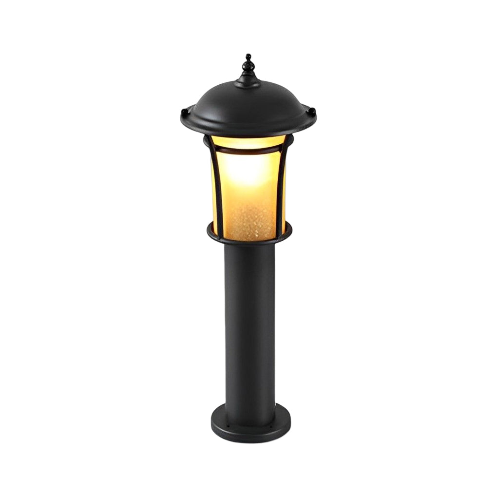 Heritage Iron LED Garden Lantern with Handcrafted Glass Shade