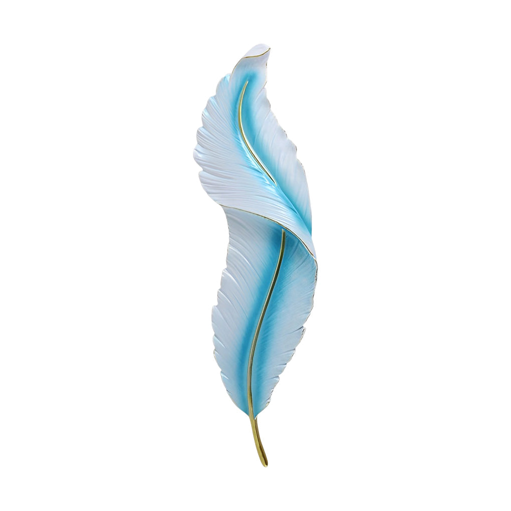 Luxury Modern Feather Wall Sconce with LED Lighting, Hand-Painted Gold Accents