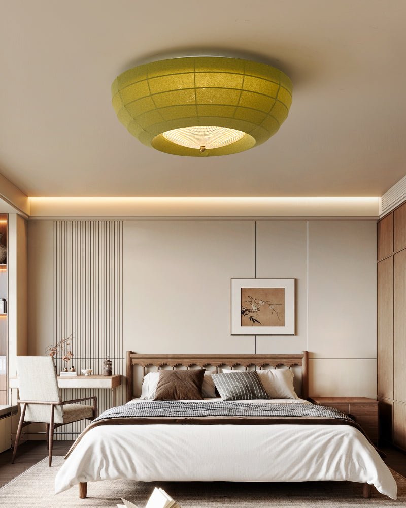 Thalina Fabric Ceiling Light in Olive Green – Modern Flush Mount LED