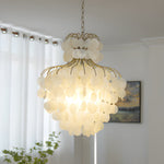 Tiered Capiz Shell Chandelier Elegant French Style Hanging Lighting