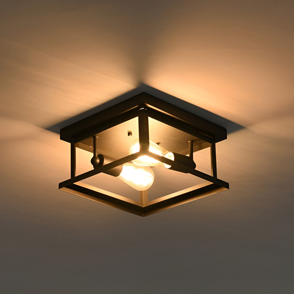 Square Iron Retro Industrial Flush Mount Lighting