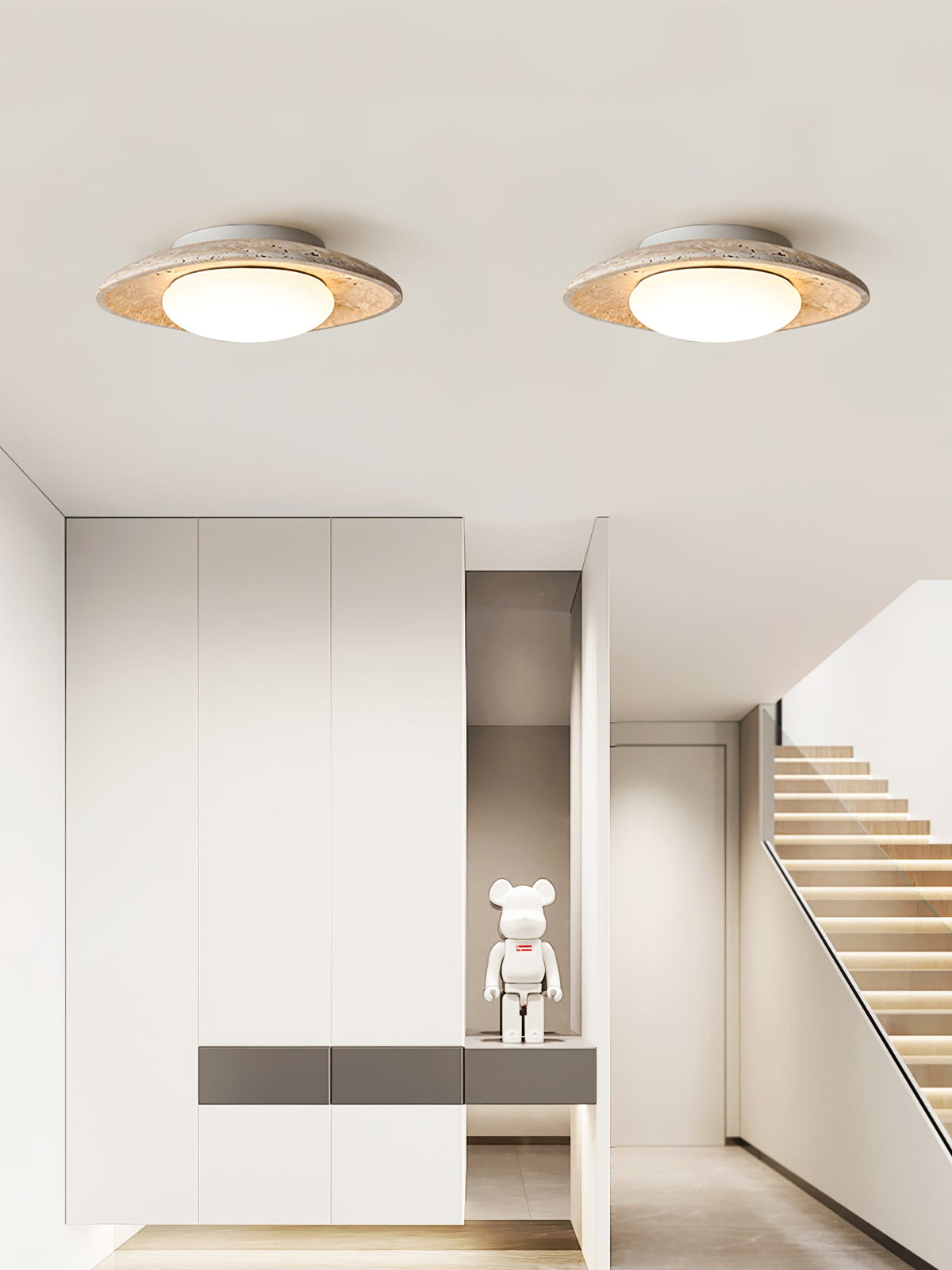Luma Travertine Ceiling Light – Modern Flush Mount in Yellow Travertine