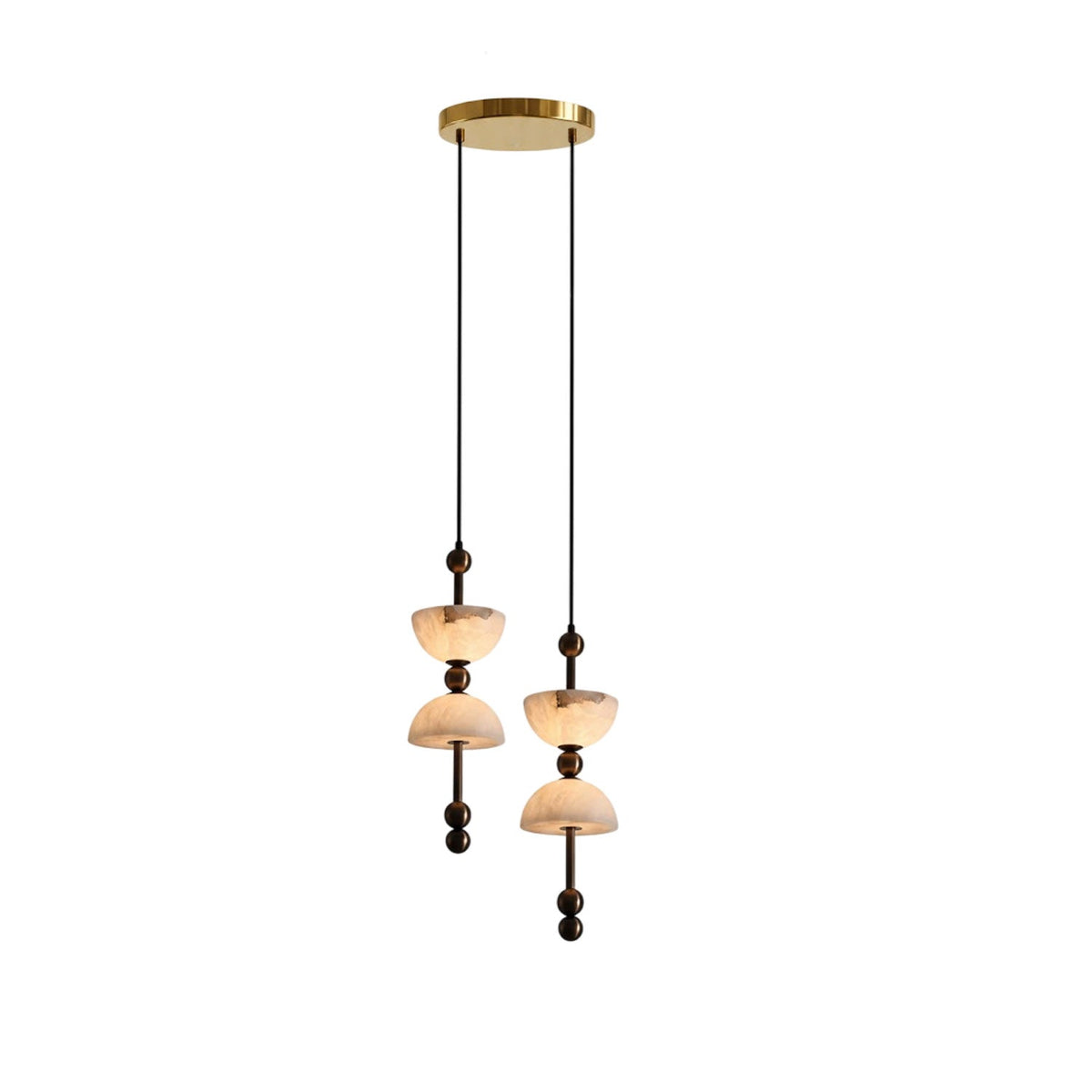 Duo Alabaster Pendant Light – Sculptural Brass & Natural Stone Chandelier