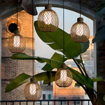 Outdoor Rattan Pendant Lights 10W Rustic Modern Led Ceiling Hanging Lantern Lights