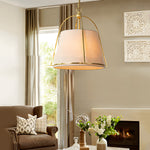 Trapezoid 13 8 Wide Pendant Gold Fixture With White Fabric Shade