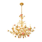 French Luxury Ceramic Pink Roses Chandeliers 6 8 Light Candlelight Pastoral Charm