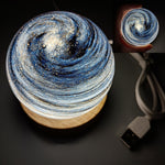 Celestial Glass Table Lamp with Wooden Base for Kids' Bedroom