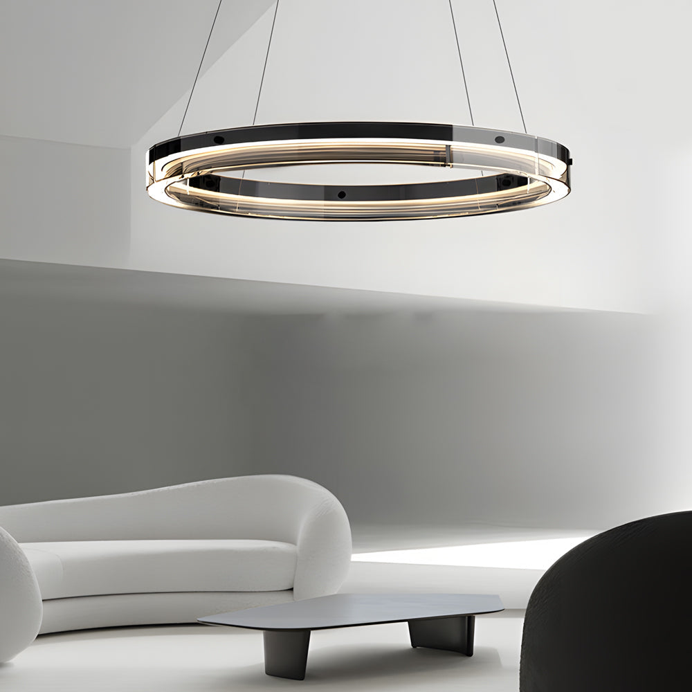 Black Glass Dimmable Led Ring Pendant Chandelier