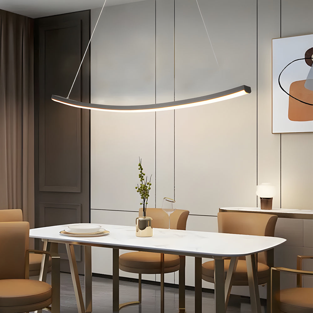 Modern Led Linear Arcing Pendant Lighting Matte Black Fixture For Dining Room Kitchen Island