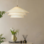 Rustic 3 Tiers Parchment Pendant Light 1 Light Hanging Lamp With Fabric Shade