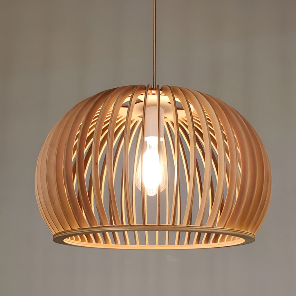 Semi Circle Wood Lantern Shaped Pendant Light Li001987