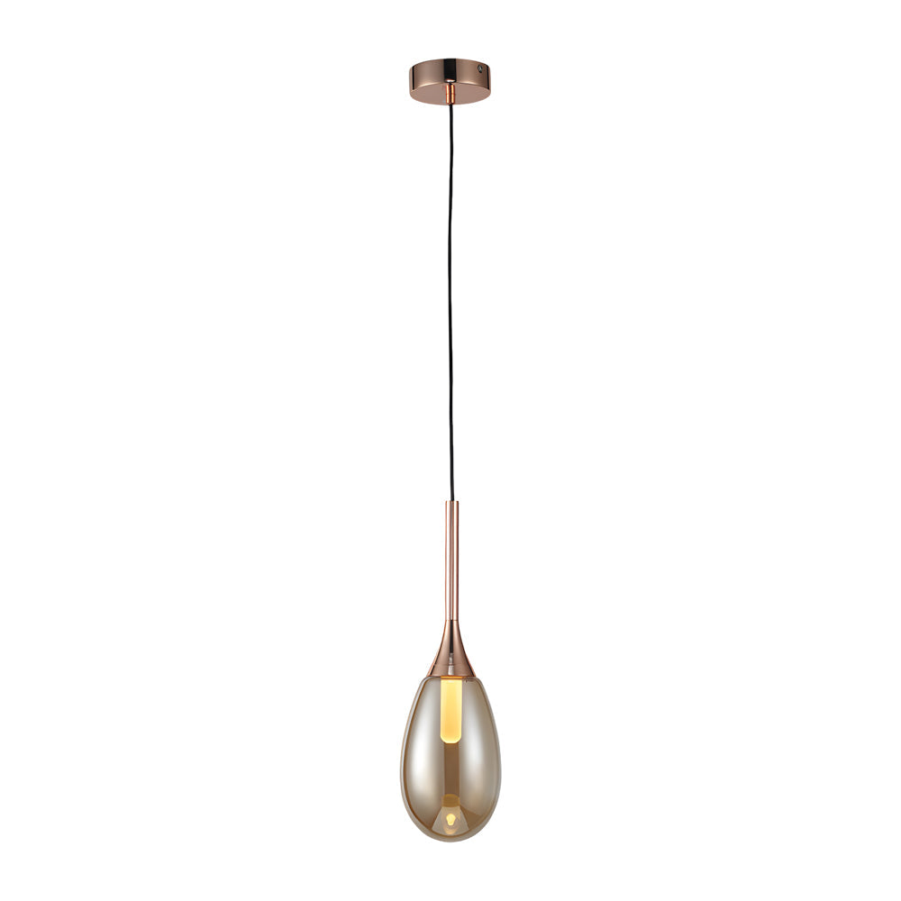 Modern 1 Light Led Teardrop Glass Pendant Light In Amber Smoke Gray