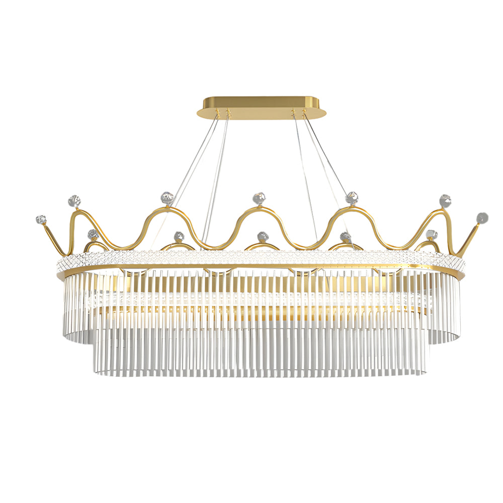1 2 Layers Long Oval Crystal Crowns Three Step Dimming Modern Chandelier