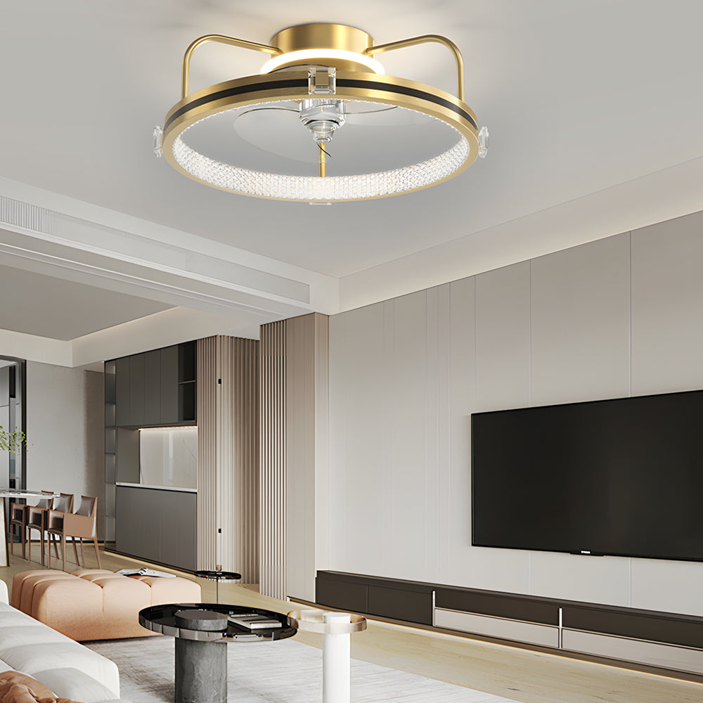 Round Mute Three Step Dimming Led Silent Modern Flush Mount Ceiling Fan