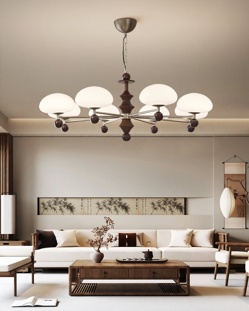 Elswyth Modern Wood and Opal Glass Chandelier for Dining Room and Living Room