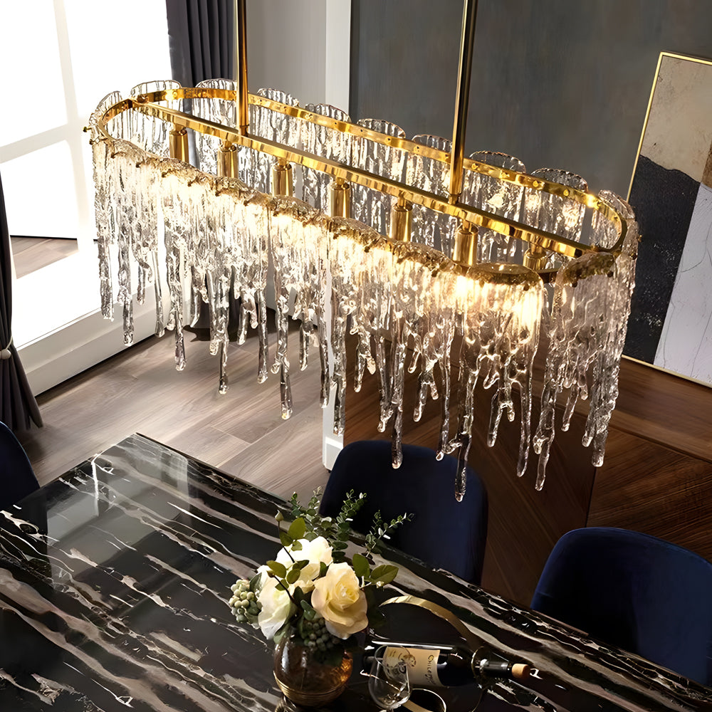 7 10 Light Luxury Glass Decor Icicles Droplet Crystal Chandelier 3 Step Dimming