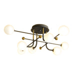 4 6 8 Light Modern Sputnik Globe Semi Flush Mount Light With White Glass Shade
