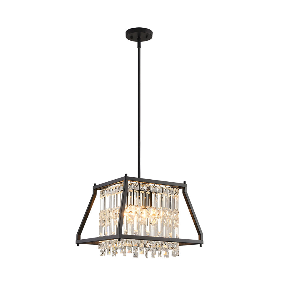 Trapezoidal Black Metallic Crystal Dining Room Chandeliers 2 Sizes