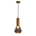 Luxury Copper Glass Jar 1 Light Wood Pendant Light Ceiling Hang Fixture Cork Diamond Glass Suspended Lights