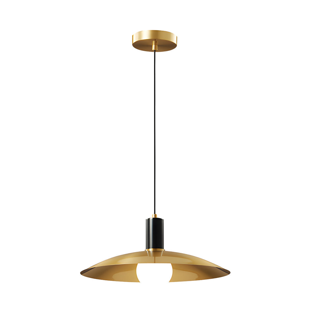 1 Light Mid Century Brass Flared Pendant Light With White Glass Shade