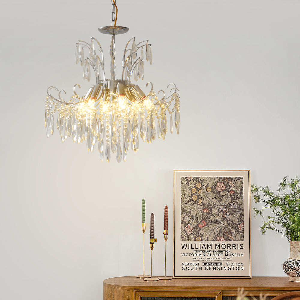 Elegant Glass Crystal Pendant 3 Step Dimming French Style Chandelier