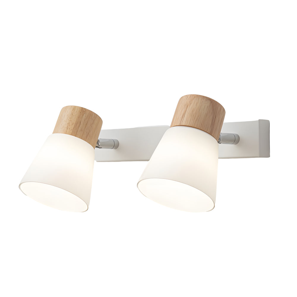 Wood Glass Cone Rotatable Light Wall Sconce White